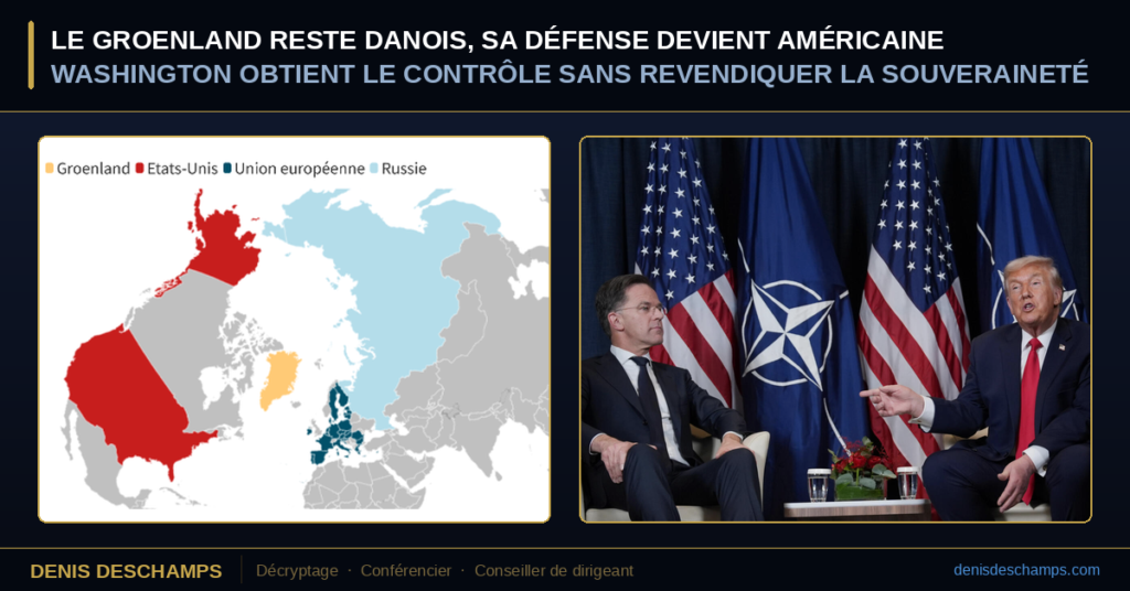 Copenhague a salué un accord « bon pour l'OTAN et l'Europe », et Nuuk un compromis qui garantit sa sécurité. Le président américain, qui avait envisagé publiquement d'employer la force pour s'emparer de l'île, signe donc un texte reconnaissant la souveraineté danoise. Le paradoxe n'est qu'apparent, et il se dissipe dès lors que l'on distingue ce qui a été revendiqué de ce qui était recherché.